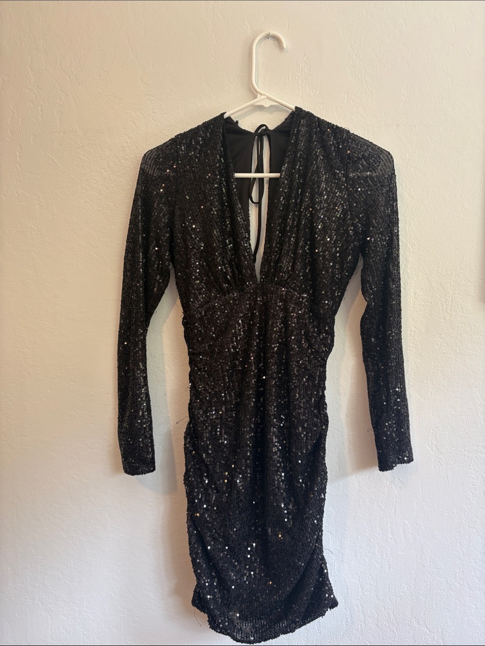 Windsor Black Sequin Long Sleeve Plunge Dress